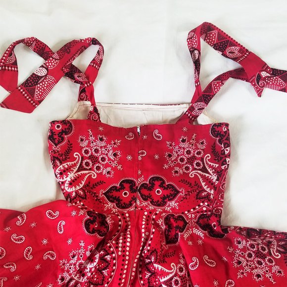1940s / 1950s RARE TRUE Vintage Novelty Bandana Print Cotton Dress RED Elephant - Picture 6 of 8